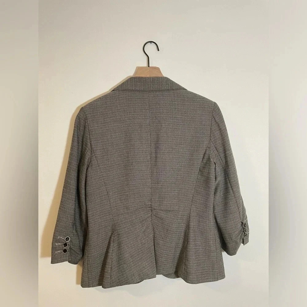 CAbi Tweed Suit:Jacket (Sz 8)&Pants (Sz 6) Gray Crop Ruched Sleeve Blazer Career - Picture 7 of 16